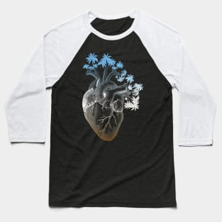 Beach Colored Anatomically Correct Human Heart - Palm Trees Baseball T-Shirt